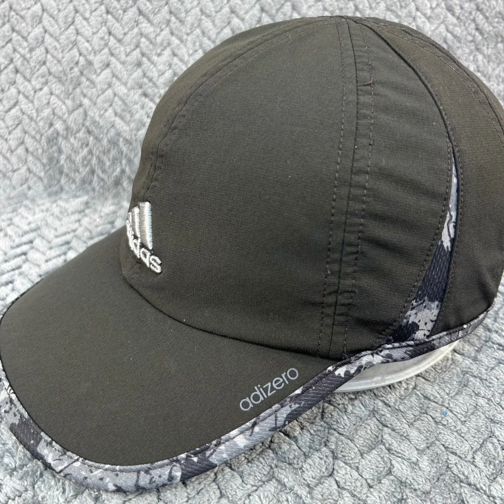 Adidas Logo Unisex Black Adizero Running Hat Adjustable Camo Trim OSFM